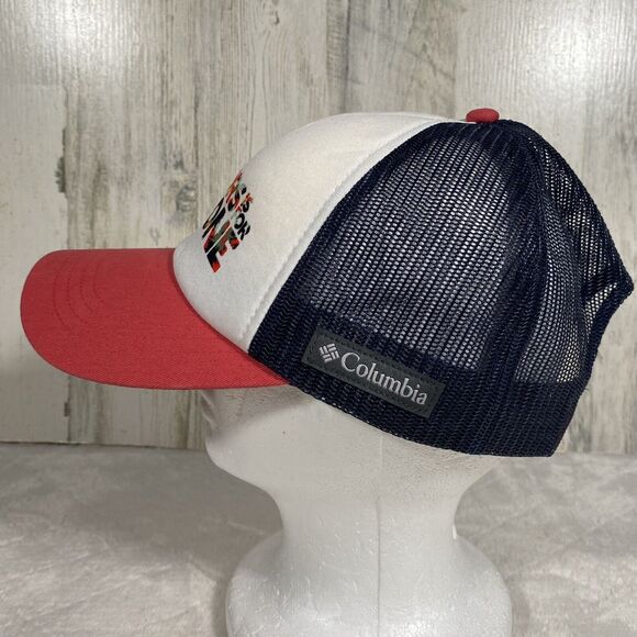 Columbia Trucker Hat Adjustable Mesh Snapback Blue Red Outdoors Is For Everyone - Picture 2 of 8